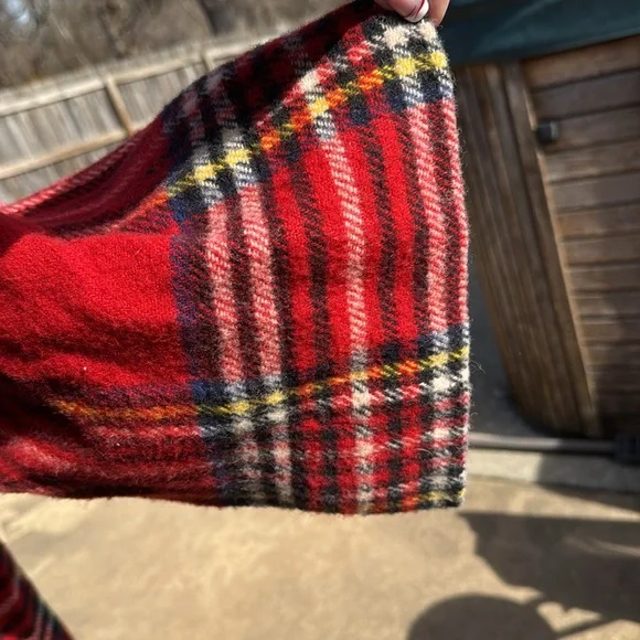 Vintage Plaid wool Fringed Coat Jacket UsA Made Oversized Dolman